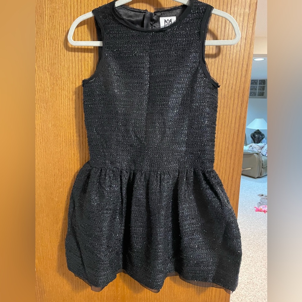 Milly minis Princess Drop-waist sleeveless dress in black lacey fabric. Sz 14